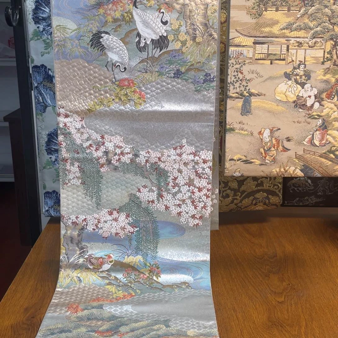 织绣垂柳仙鹤织锦