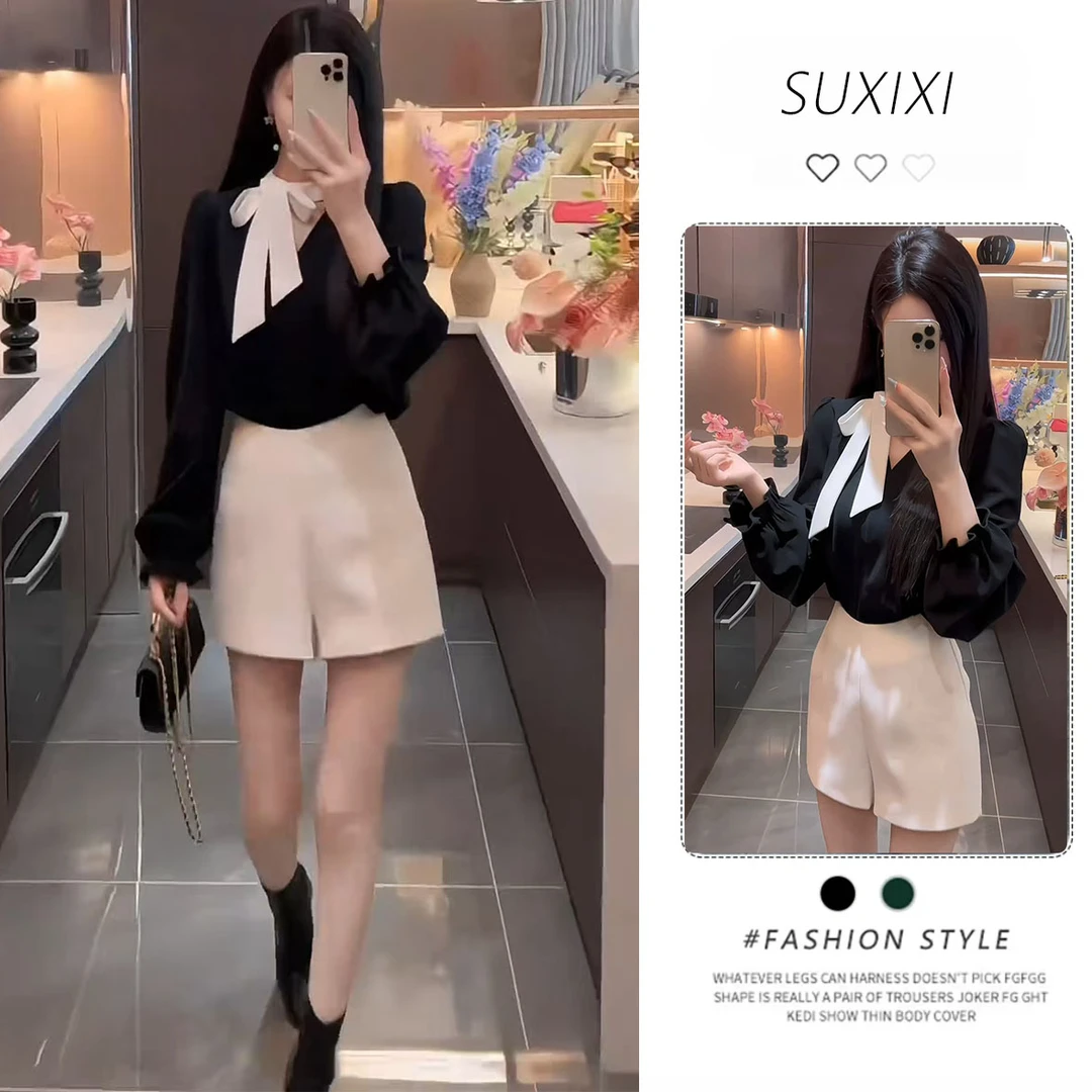 今年流行穿搭一整套女新款2025早秋长袖气质上衣百搭短裤两件套