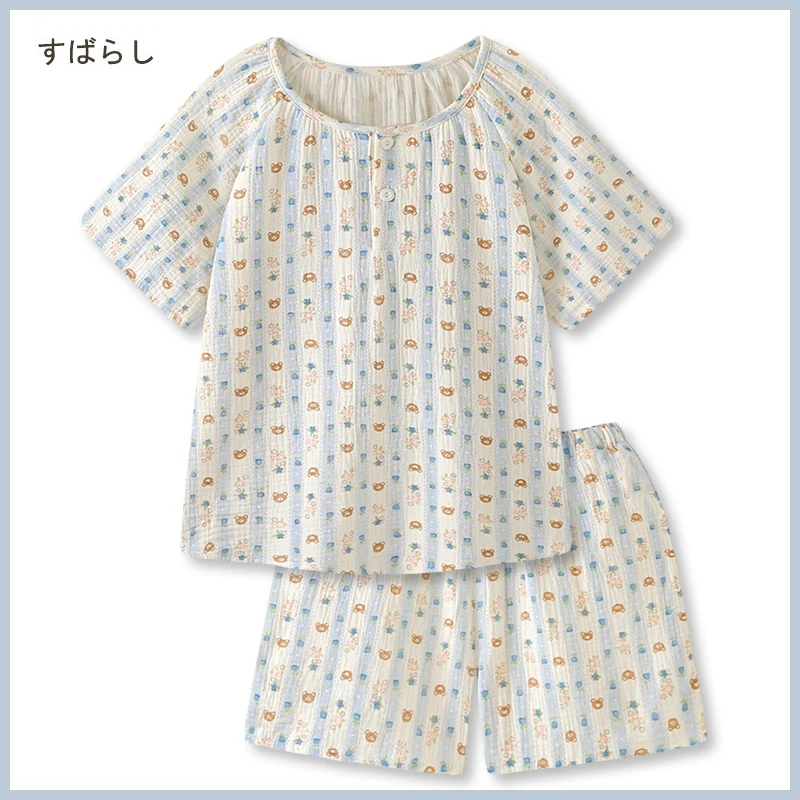 年轻人棉绸套装睡衣女夏款棉纱薄款短袖短裤夏天宽松居家服可外穿