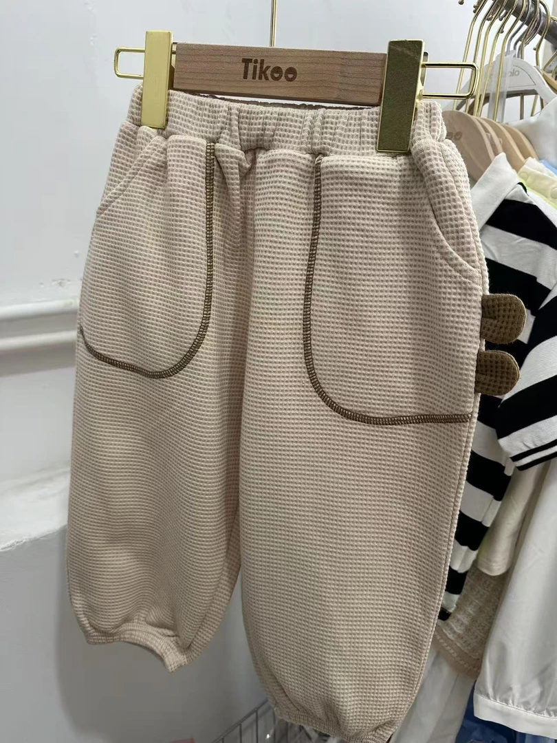 儿童小巴华夫格纯棉休闲裤