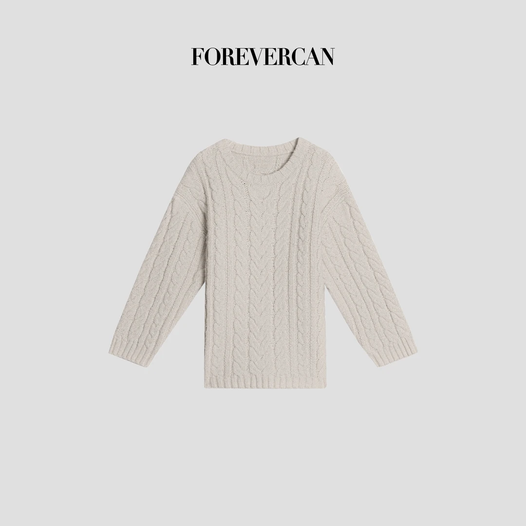 FOREVERCAN“杏好有你”慵懒风复古绞花宽松针毛衣上衣MY4485