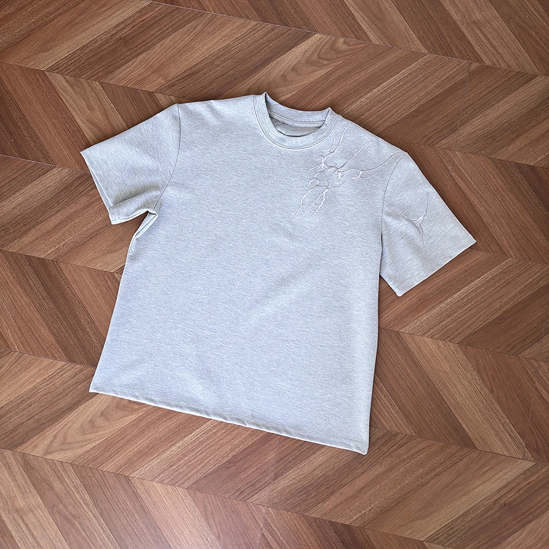 美式cleanfit高级感重磅闪电刺绣圆领短袖T恤男夏季Boxy短宽上衣