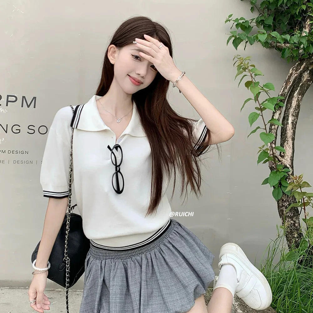 松弛感秘诀~2026新款韩系简约风莱赛尔天丝POLO衫慵懒打底上衣女