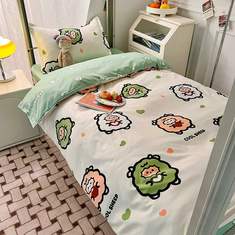 水星新家访纯棉学生宿舍床上三件套床笠款90x190全棉床单人被套罩