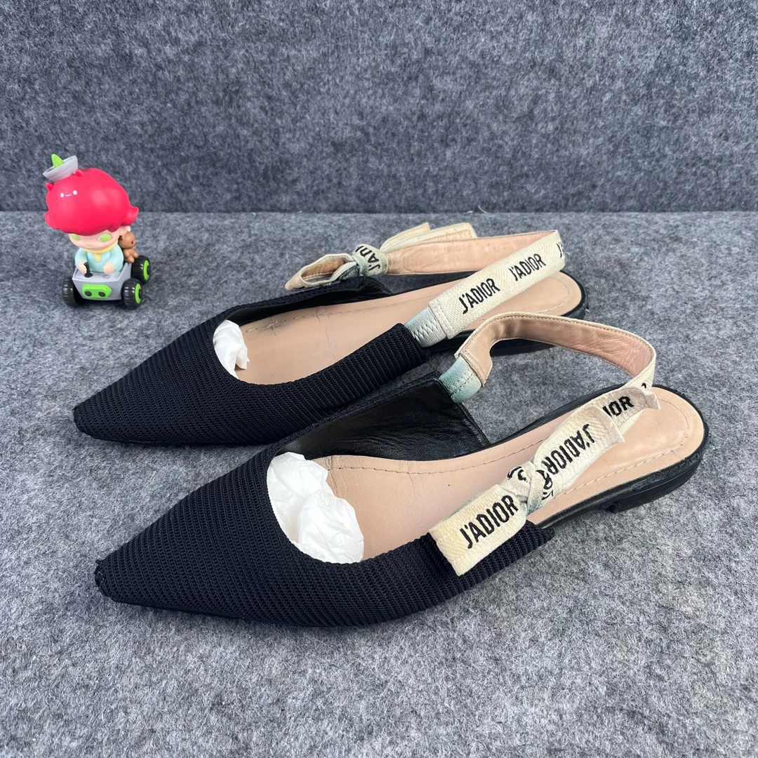 95新 DIOR/迪奥 编织尖头绑带小猫跟 38码 品相不错 贴底YLP1371