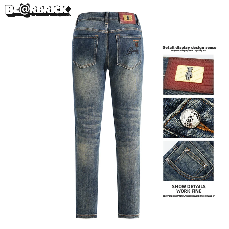 积木熊Be@rbrick【明星同款】刺绣男士牛仔裤秋季新款高级感修身裤