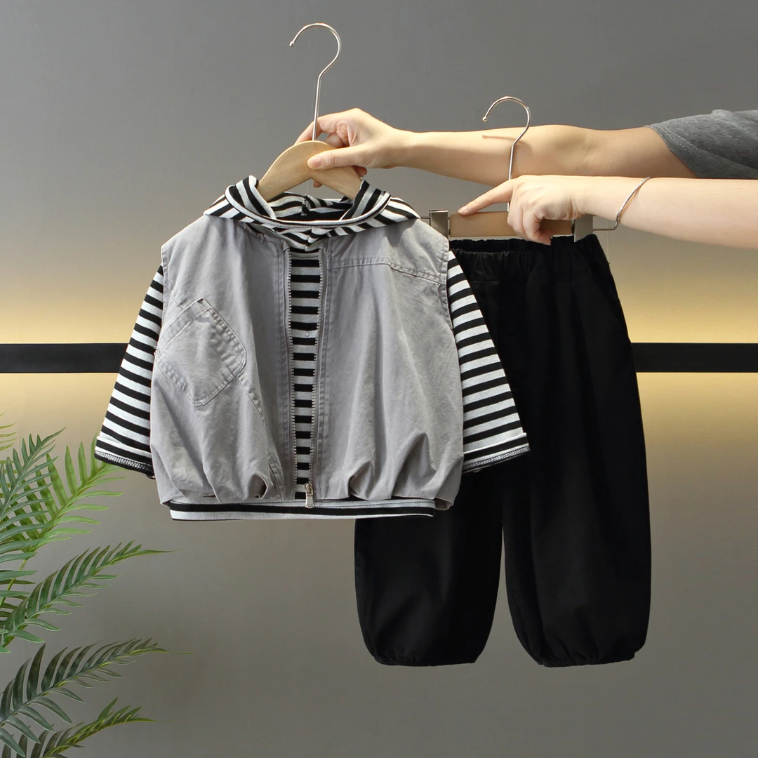 男童套装春秋季2025年款衣服儿童服装宝宝马甲痞帅潮酷童装小男孩