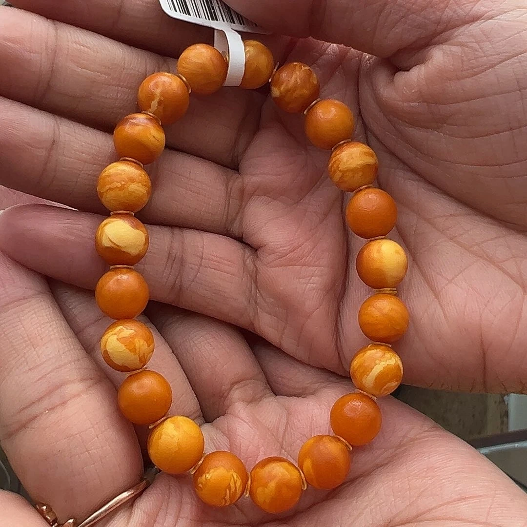 裸石琥珀未镶嵌橘皮手串9mm