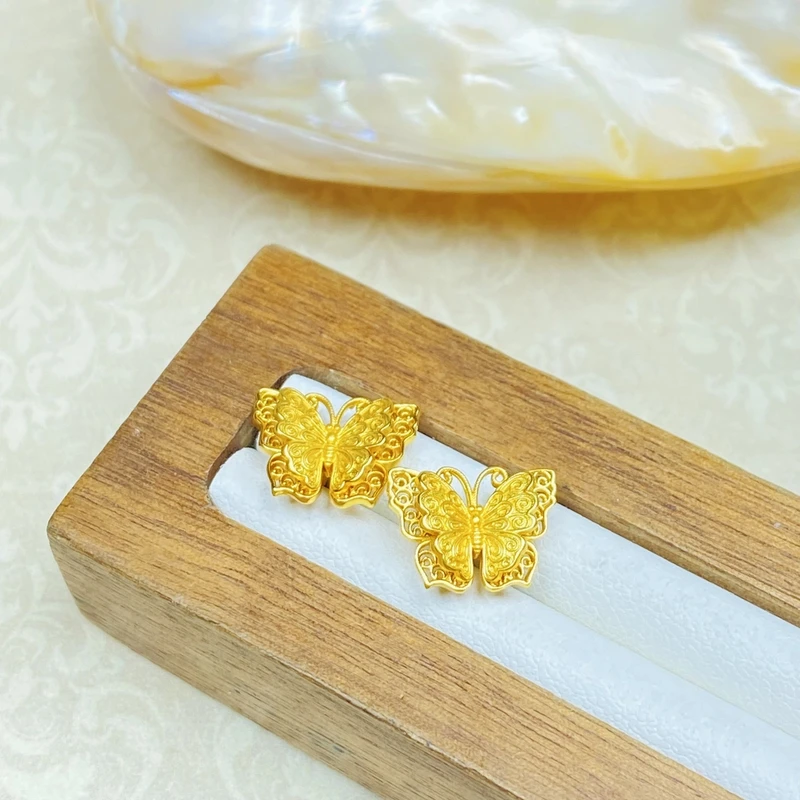 耳饰 K0725经典黄色双层蝴蝶耳钉多样性发货47969