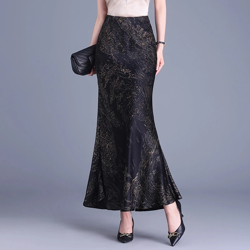 醋酸缎面鱼尾裙女2025春夏新款气质修身包臀长裙半身裙复古一步裙