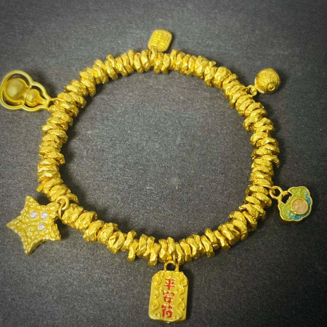 【至诚】足金999大轮胎六六大顺平安符葫芦星星多宝锁包盘缠【106件】