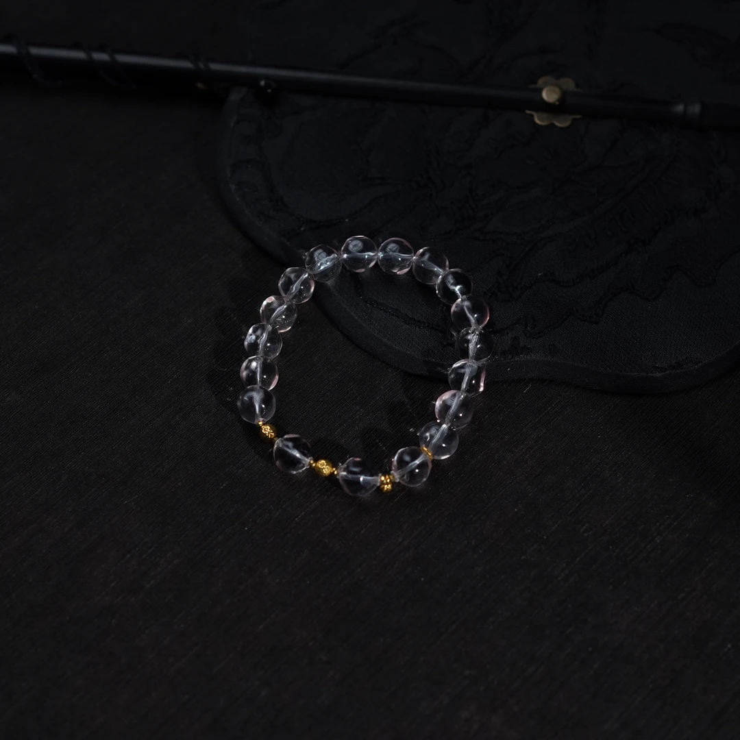 【蔷薇】莫桑比克星光粉 水晶*手串*18k金镶嵌(备注手围）