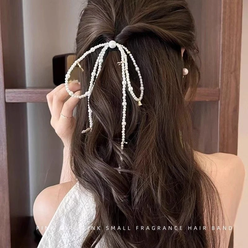 法式珍珠蝴蝶结U型发钗女轻奢风半扎发夹子头饰气质后脑勺发卡子