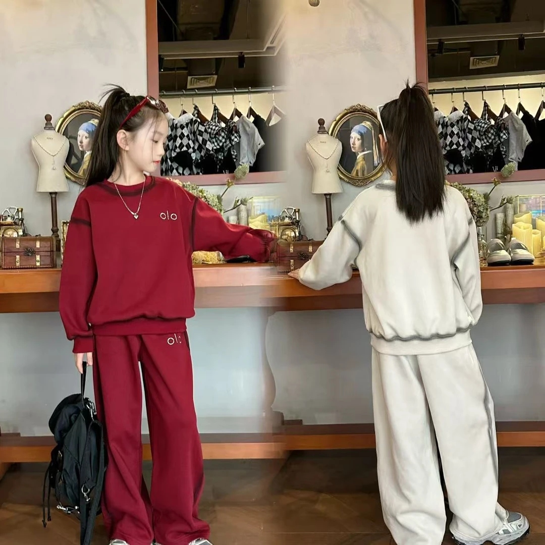 女童秋季套装2025新款6-12岁小女孩秋冬洋气卫衣加绒裤两件套潮