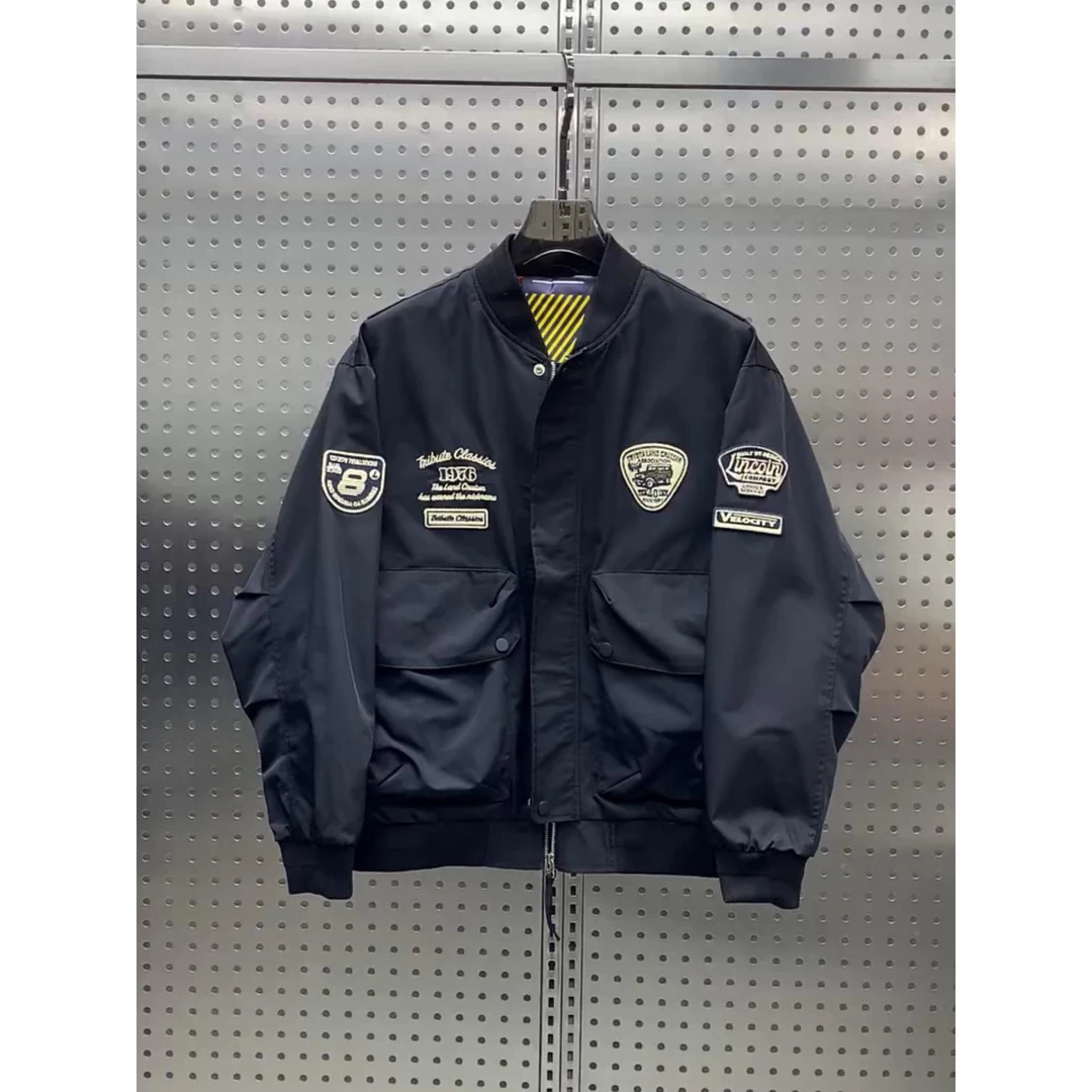 欧货秋季新款男士棒球领薄款外套时尚百搭休闲飞行员夹克棒球服