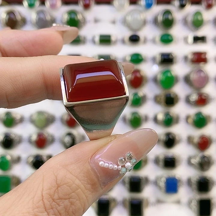 银S925镶嵌戒指玛瑙/玉髓故**旧