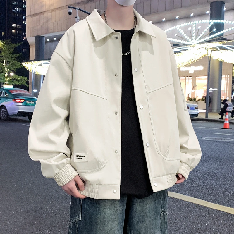 外套男款春秋大码休闲夹克百搭胖子宽松帅气翻领上衣加肥加大加绒