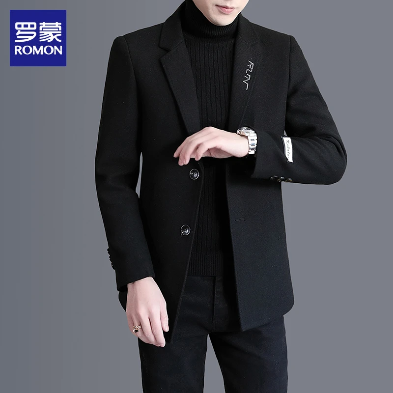罗蒙高端男士毛呢大衣2025秋季新款潮流西装领痞帅慵懒风外套男装