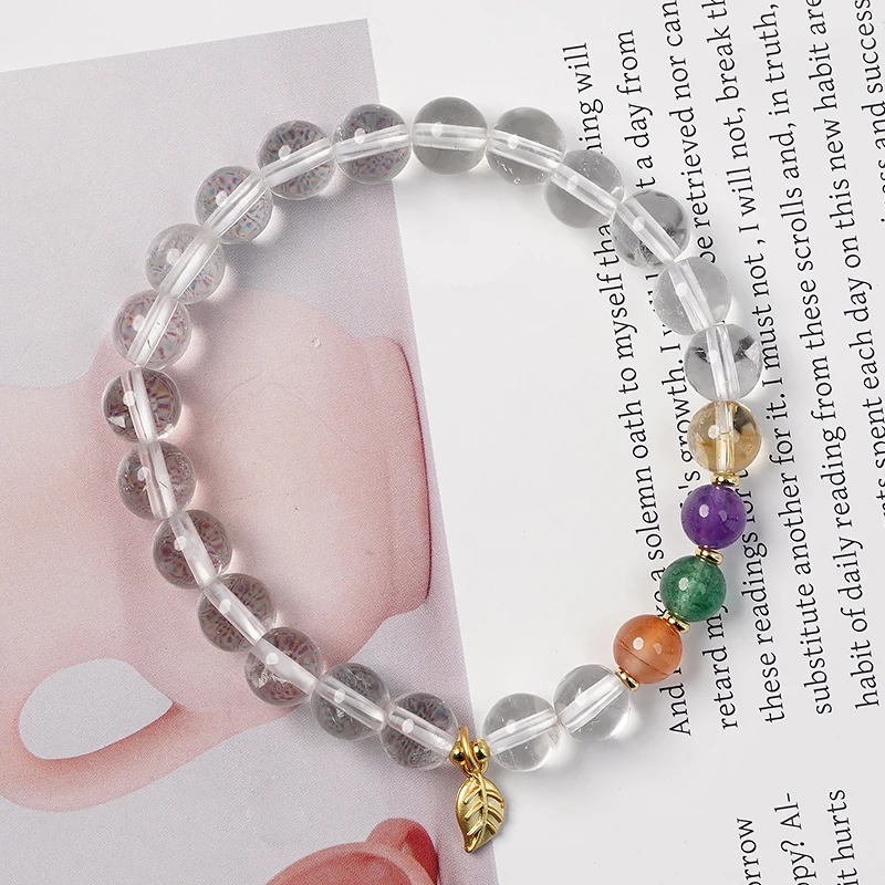 天然白水晶黄水晶紫水晶绿草莓晶南红玛瑙女款手串手链-8854