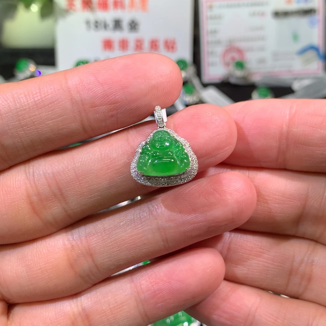 【闪购商品】翡翠吊坠(不含链)18K金镶嵌佛公