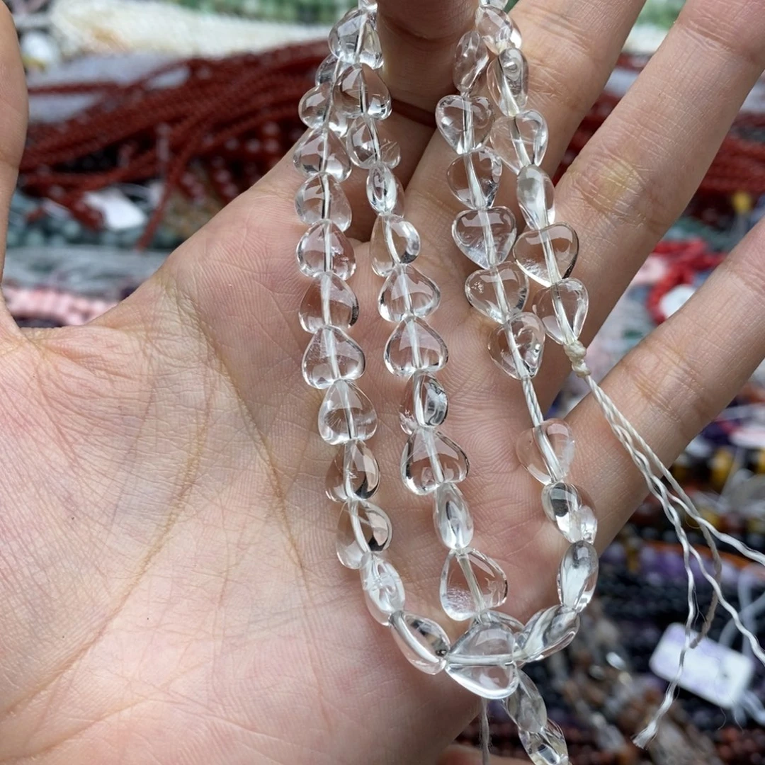 玛瑙/玉髓未镶嵌珠宝半成品一条纯天然白水晶爱心款4.5x8mm