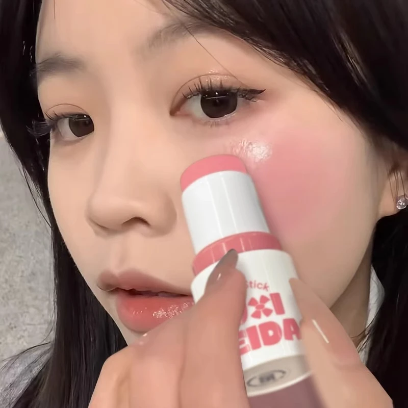 韩系伪素颜嫩妹色腮红膏女高白开水水光腮红棒自然提亮淡颜平价