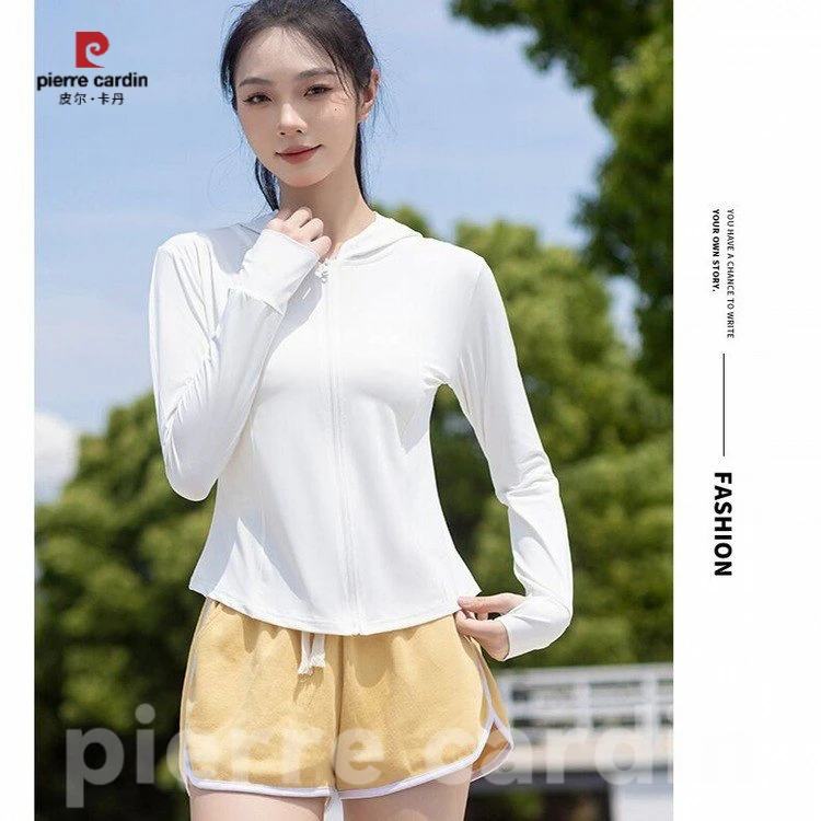 皮尔卡丹2025新款粉色冰丝防晒衣女款夏季修身瑜伽服外套紧身上衣