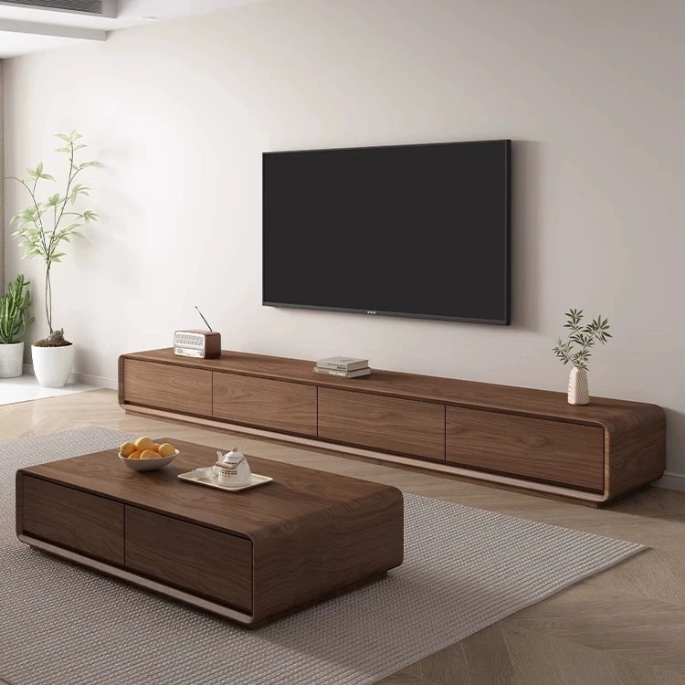 北欧风胡桃木电视柜茶几组合简约现代极简小户型客厅电视机柜地柜