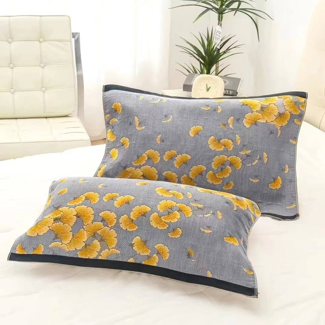 【飞舞银杏】52*78cm棉纱布柔软舒适枕巾一对两只