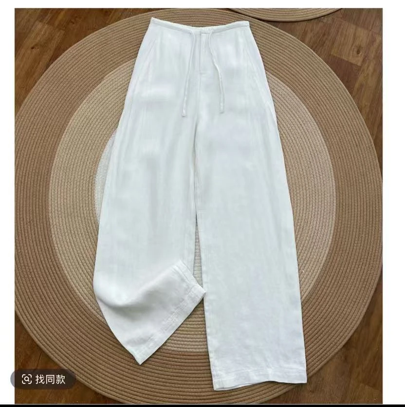 【进口雨露100%正品真亚麻】ACTASK品牌100纯亚麻劳拉风阔腿直筒裤