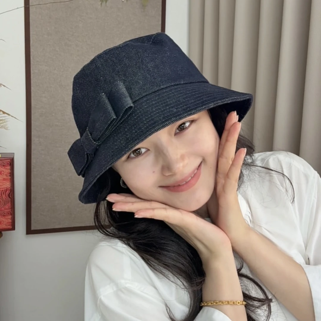 帽子婷好【牛仔布】秋冬新款轻职风格纹宽檐百搭文艺渔夫帽