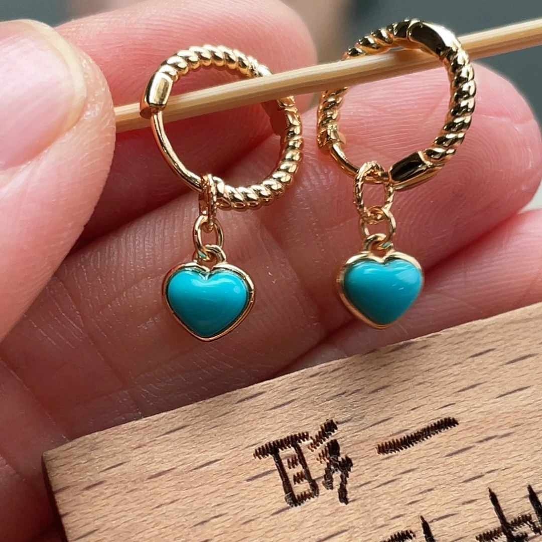 绿松石银S925镶嵌耳饰