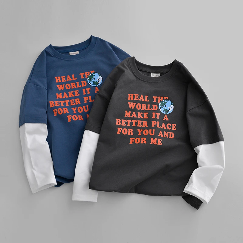 童装2025秋季新款男童长袖t恤纯棉中大童假两件百搭套头上衣韩版