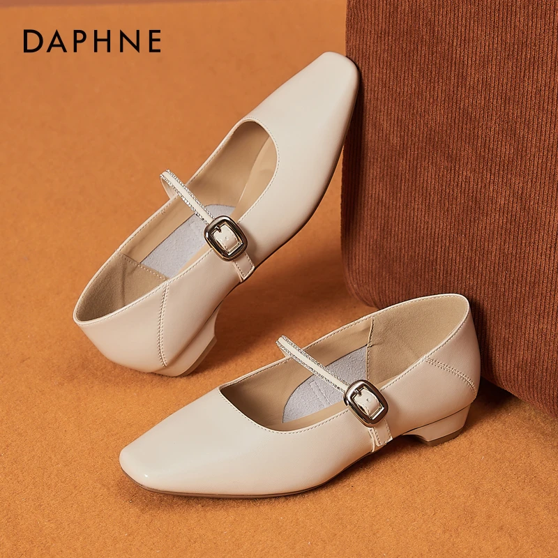 达芙妮玛丽珍鞋女高跟鞋夏季新款方头法式仙女风纯色单鞋时尚百搭