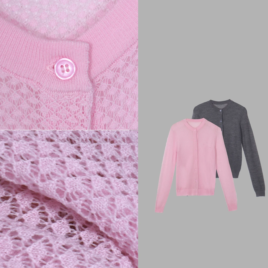 凯特丝蓓2913#气质单排扣镂空英文字母长袖开衫外套