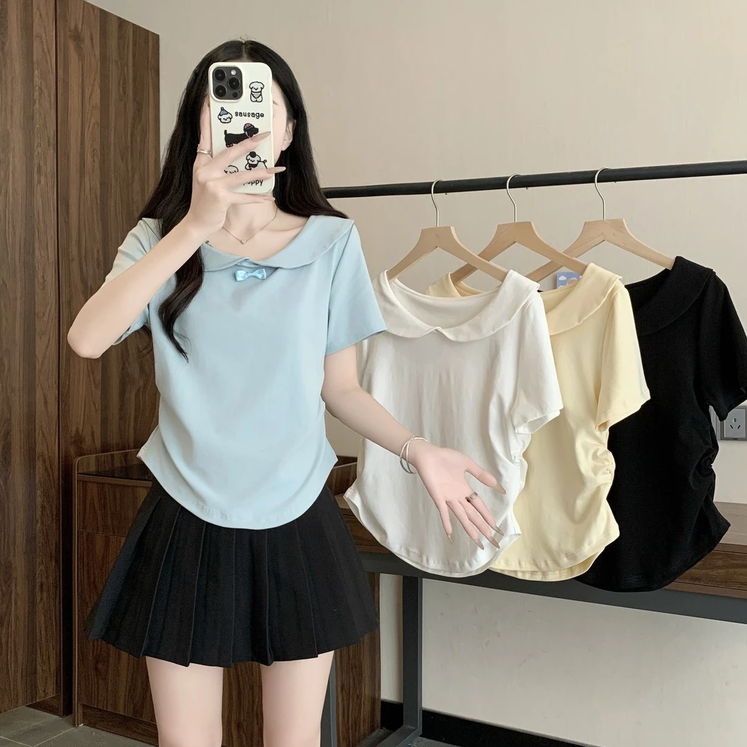 胖mm大码2025年新款大码女装短袖娃娃领时尚宽松T恤