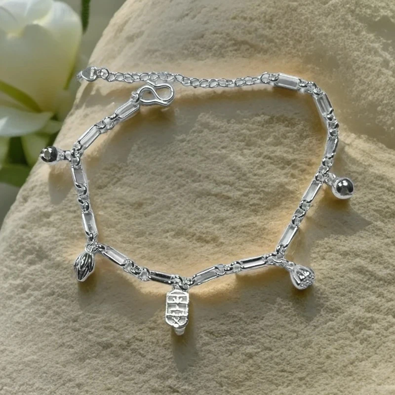 足银脚链 平安两世欢铃铛脚链