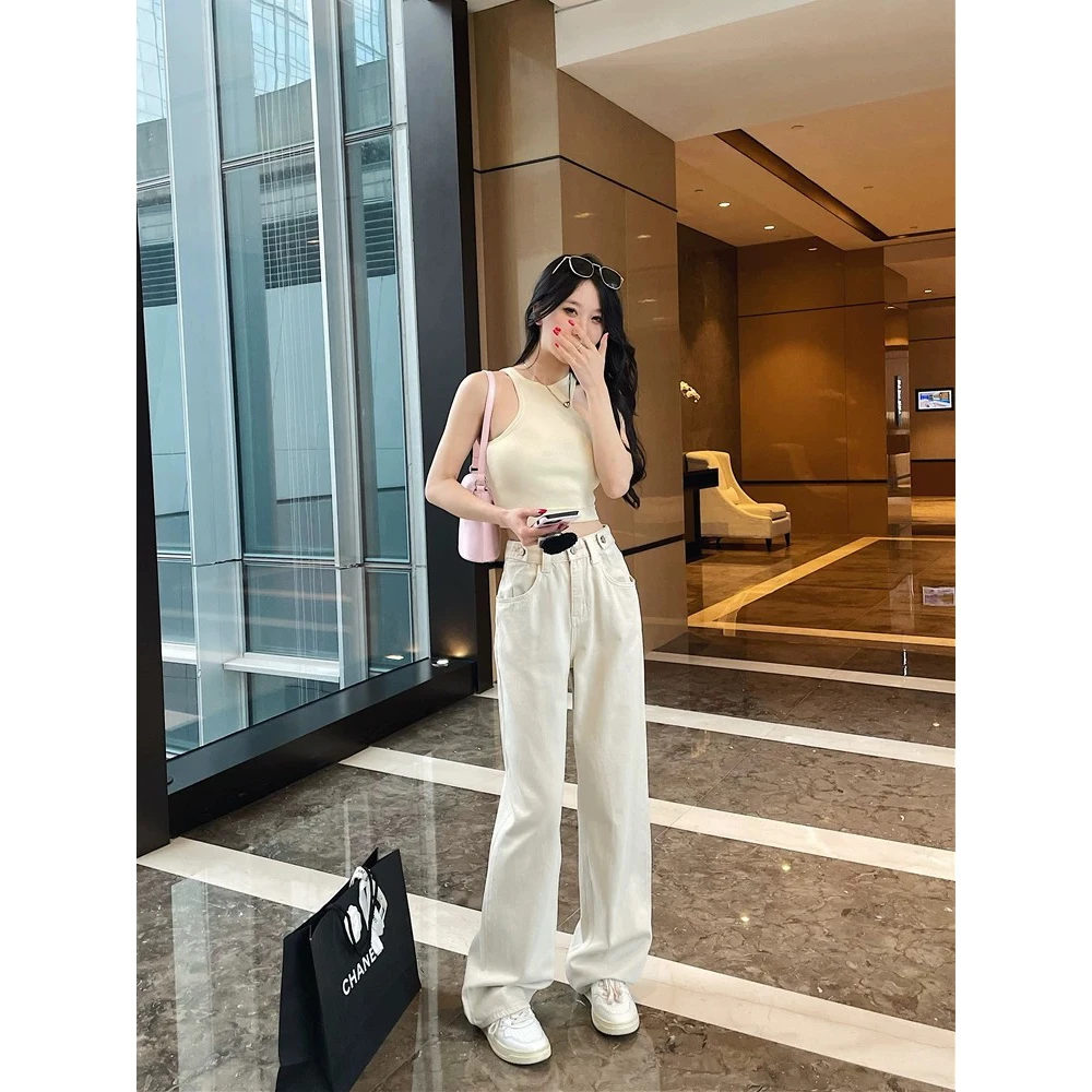 美式复古阔腿牛仔裤女新款设计感直筒裤 2526