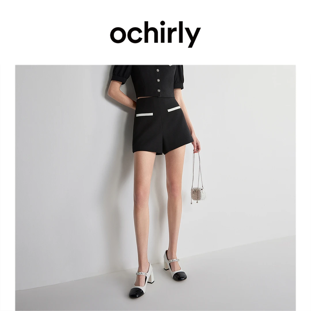 OCHIRLY欧时力小香风直筒短裤女新款法式a字高腰1LY2064840
