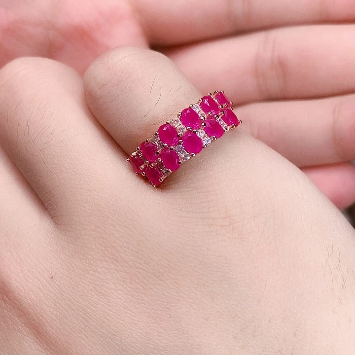 红宝石戒指银S925镶嵌