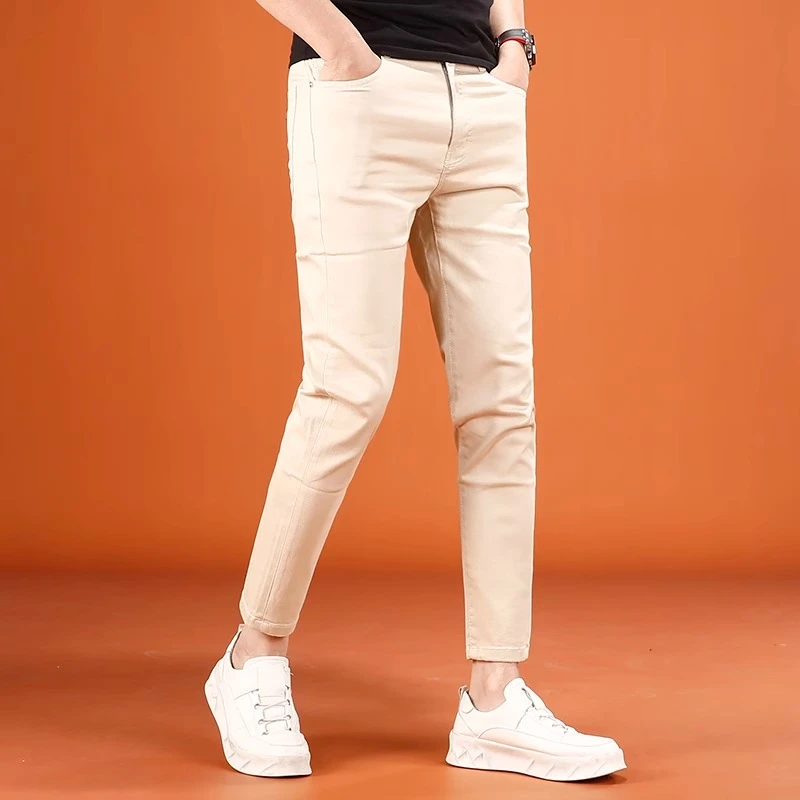 轻奢牛仔裤男款爆款2025新款夏季薄款修身小脚高端弹力休闲九分裤