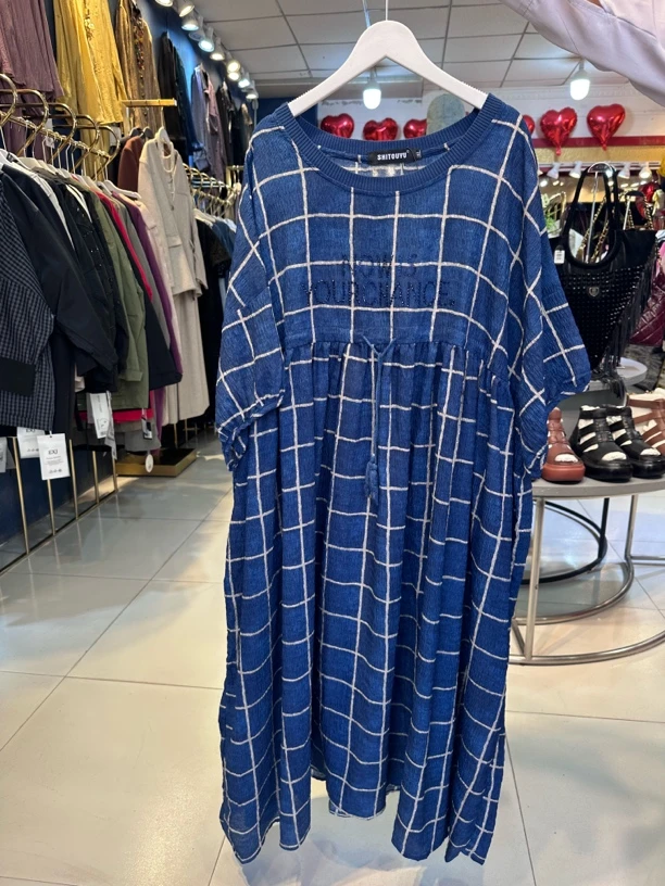 达娜大码女装-格子连衣裙120cm（90-125kg