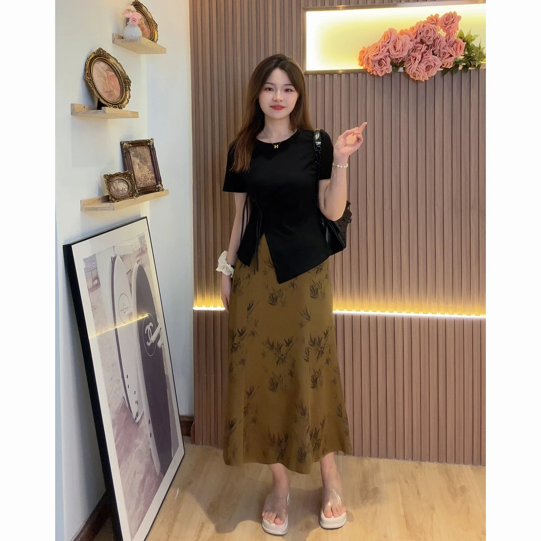 【青苍 婷哥定制  仅上衣】夏季新中式花结圆领开叉上衣HLY3043