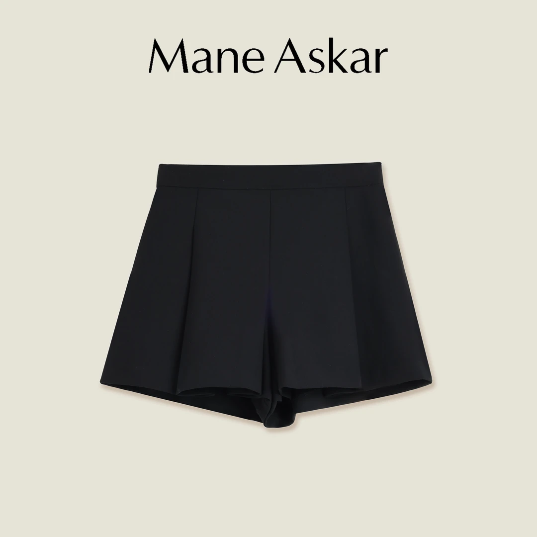 春季新款洋气百褶黑色显瘦高腰阔腿短裤女装OK0551