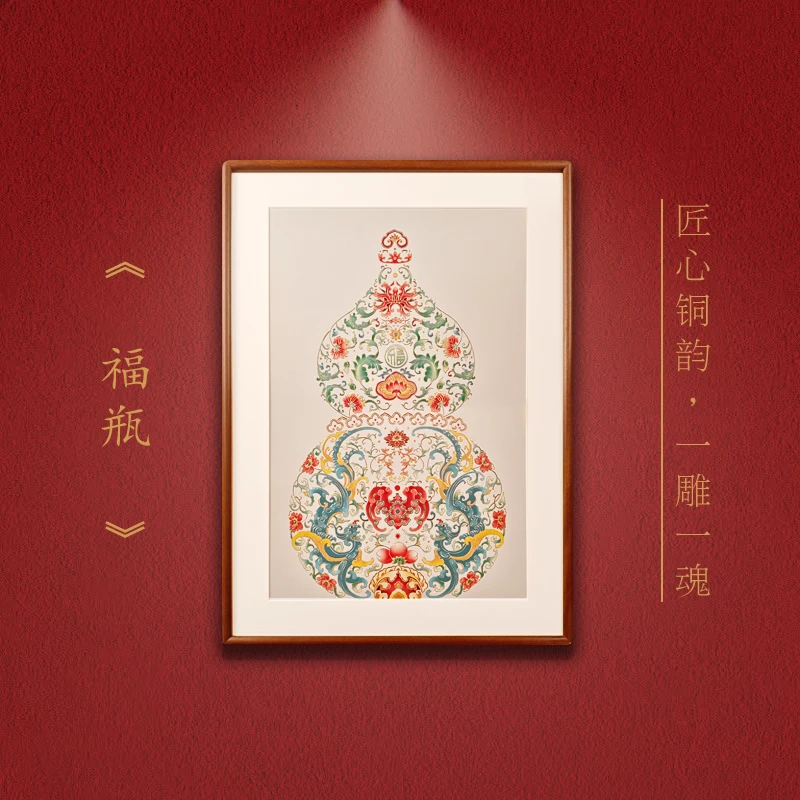 福瓶葫芦主题铜雕画客厅装饰画餐桌摆画竖版挂画玄关铜雕画