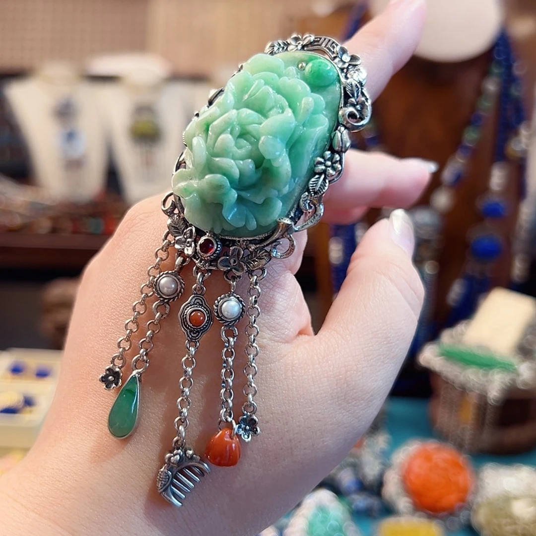 翡翠银S925镶嵌戒指/指环国风