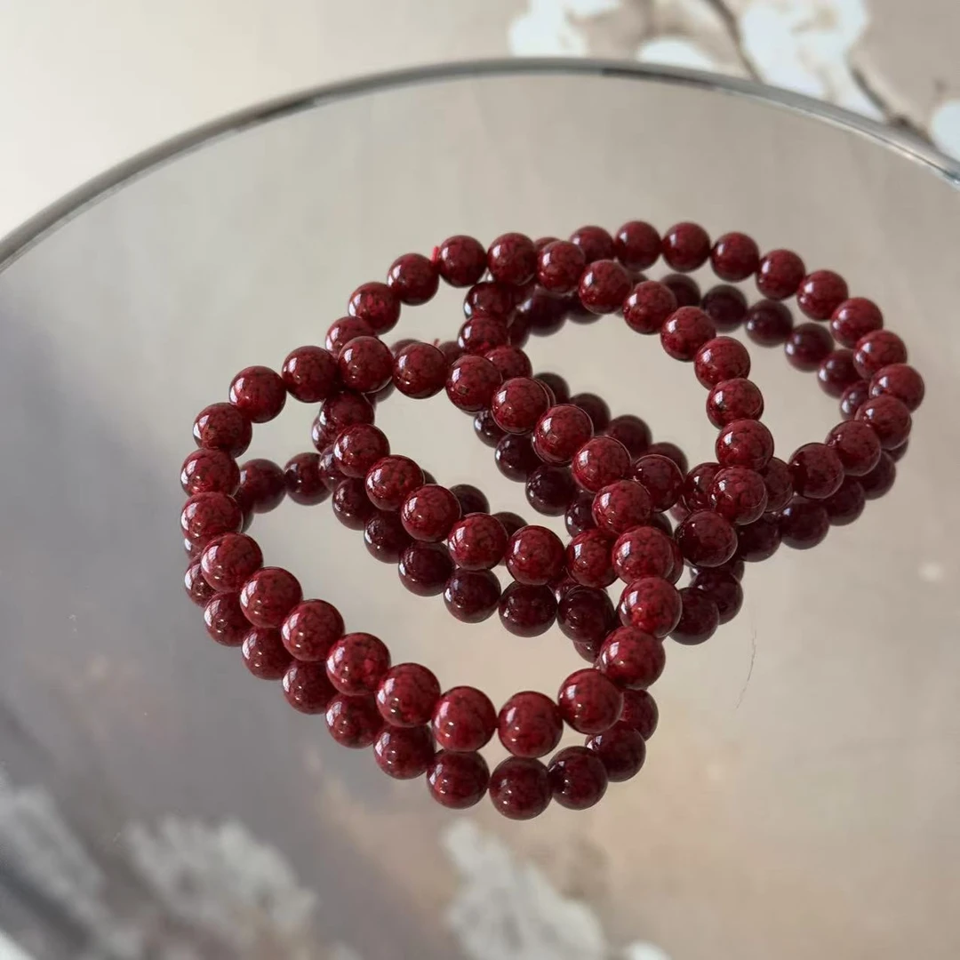天然辰砂朱砂素圈8m手串Q183多样性发货一件