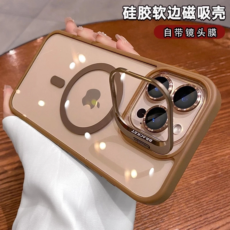 适用苹果16promax手机壳镜头支架iPhone15磁吸14透明全包13男女款