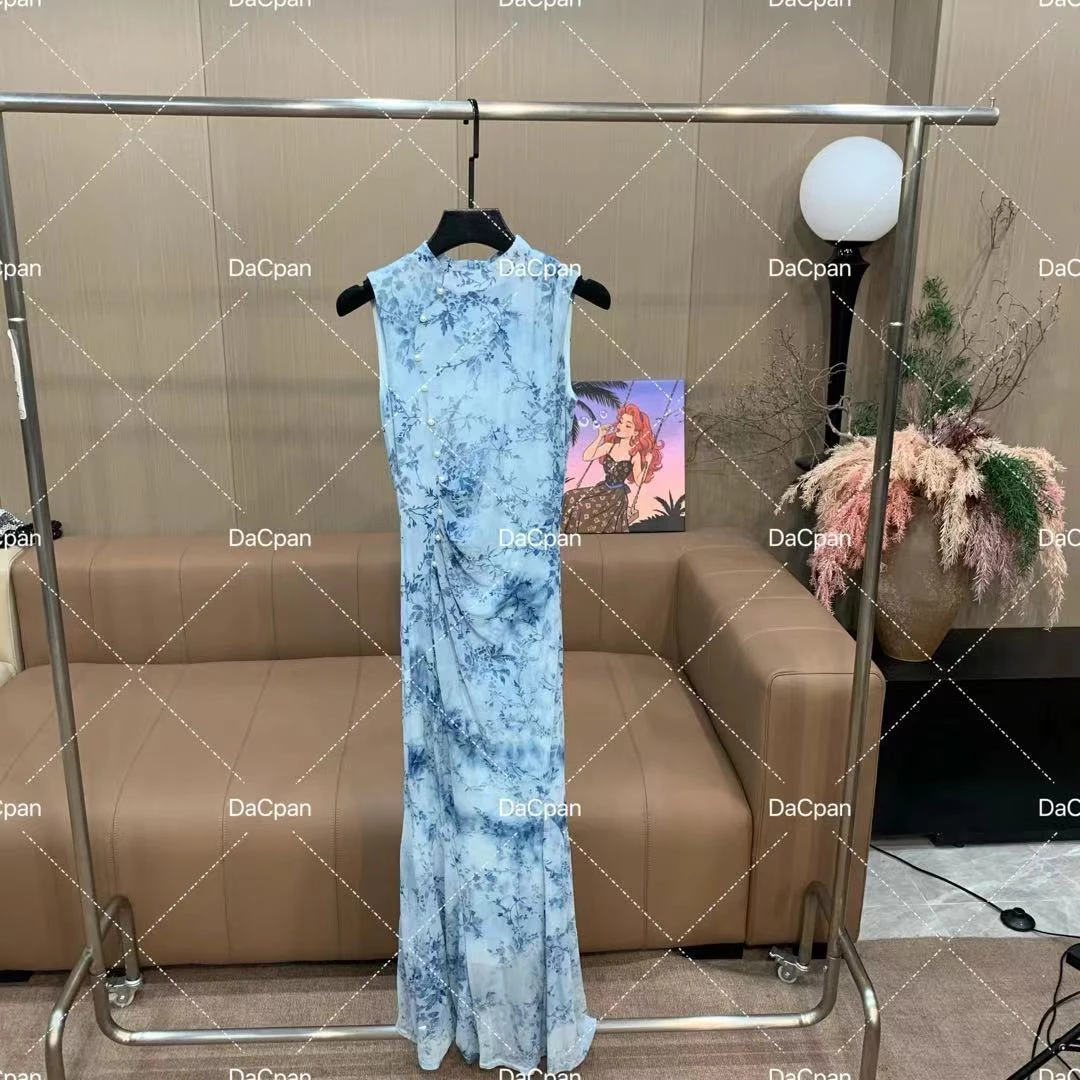DACPAN-“靛蓝枝头”提花大摆旗袍连衣裙2025/盼·PP 25-9134