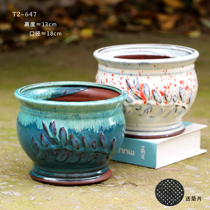 多肉花盆绿植三角梅浮雕陶瓷植物创意个性大口径家用盆T2-647